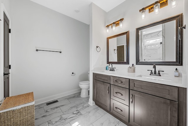 1415 Southside Rd, Southside, TN 37171 - bathroom featuring marble finish flooring, double vanity, and a shower