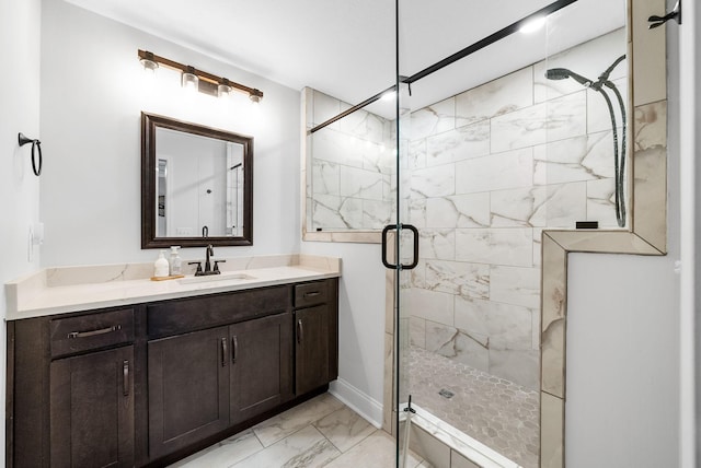 1415 Southside Rd, Southside, TN 37171 - full bath featuring marble finish flooring, a shower stall, and vanity