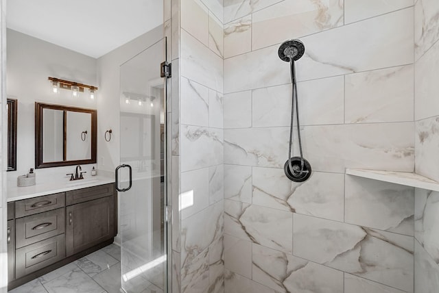 1415 Southside Rd, Southside, TN 37171 - full bath featuring a shower stall, marble look tile flooring, and vanity