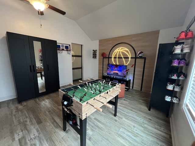 219 Dugger Dr, Clarksville, TN 37042 - rec room featuring ceiling fan, light wood finished floors, and lofted ceiling