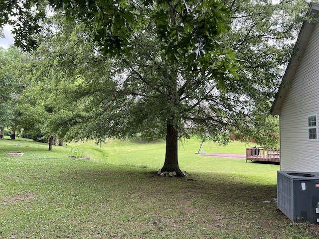 3048 Chateau Valley Dr, Nashville, TN 37207 - view of green lawn featuring central AC and a wooden deck
