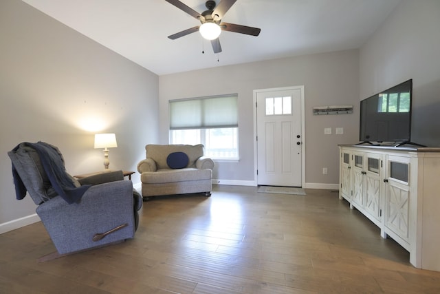 110 Saw Mill Rd, Dickson, TN 37055 - living area with ceiling fan, plenty of natural light, baseboards, and dark wood-type flooring