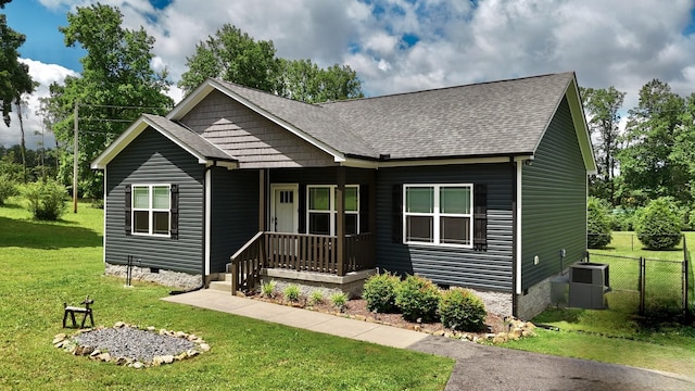 110 Saw Mill Rd, Dickson, TN 37055 - view of front of property with crawl space, a shingled roof, a porch, and central AC unit