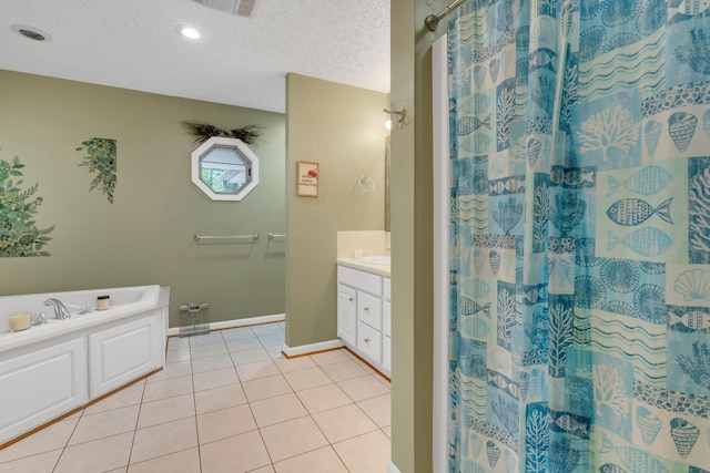 891 Deepwoods Rd, Sewanee, TN 37375 - bathroom featuring vanity, a bath, baseboards, tile patterned flooring, and a textured ceiling