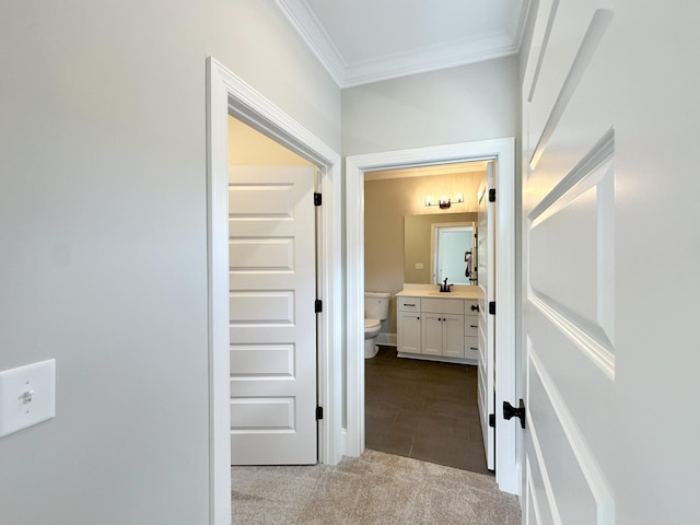 7131 Frances St, Fairview, TN 37062 - corridor featuring crown molding and dark colored carpet