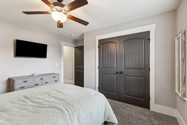 9201 Dutch Belted Ct, Nolensville, TN 37135 - bedroom with baseboards, a closet, carpet flooring, and a ceiling fan
