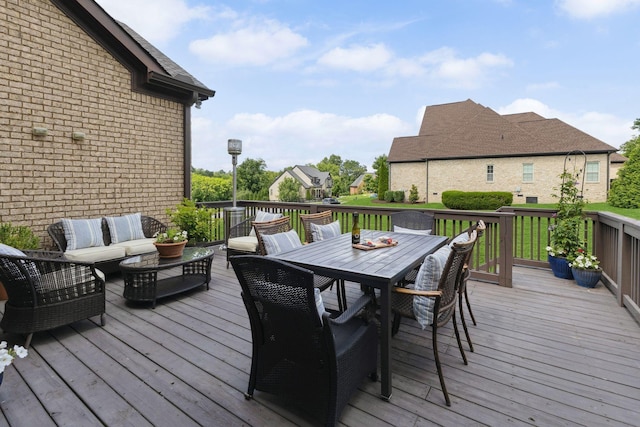 9201 Dutch Belted Ct, Nolensville, TN 37135 - wooden deck with an outdoor hangout area, outdoor dining space, and a residential view