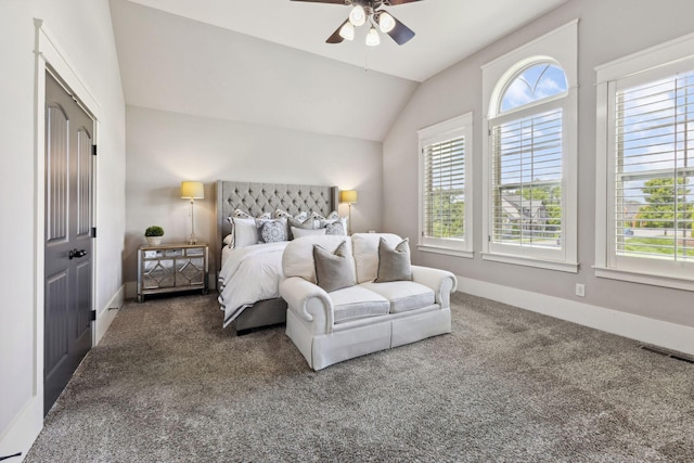 9201 Dutch Belted Ct, Nolensville, TN 37135 - carpeted bedroom featuring lofted ceiling, a ceiling fan, and baseboards