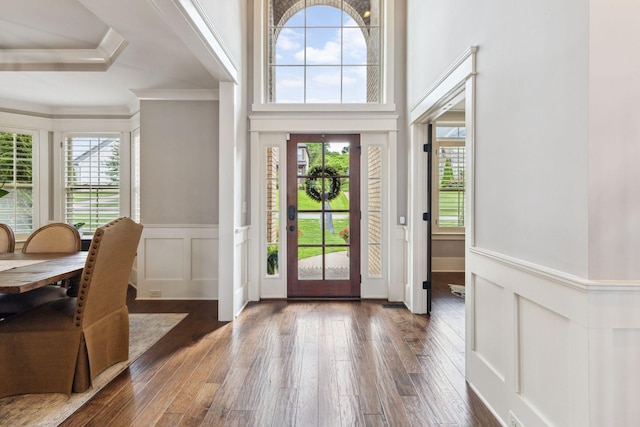 9201 Dutch Belted Ct, Nolensville, TN 37135 - entryway with dark wood finished floors, ornamental molding, wainscoting, and a decorative wall