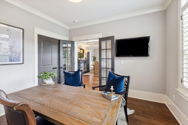 9201 Dutch Belted Ct, Nolensville, TN 37135 - office area with french doors, wood finished floors, crown molding, and baseboards