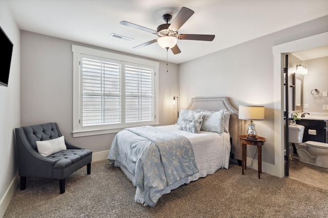 9201 Dutch Belted Ct, Nolensville, TN 37135 - carpeted bedroom featuring baseboards, a ceiling fan, and ensuite bath