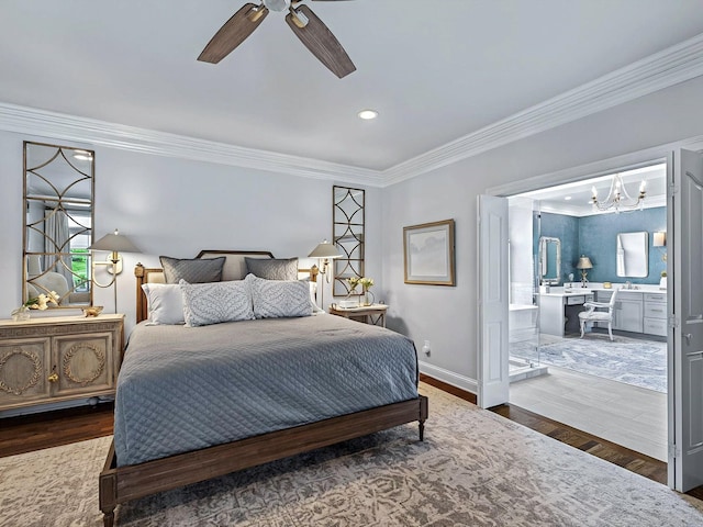 1004 Jones Pkwy, Brentwood, TN 37027 - bedroom featuring crown molding, baseboards, a desk, wood finished floors, and ensuite bathroom