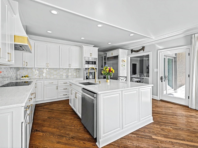 1004 Jones Pkwy, Brentwood, TN 37027 - kitchen with built in appliances, a sink, decorative backsplash, white cabinets, and recessed lighting