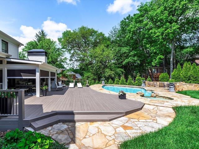 1004 Jones Pkwy, Brentwood, TN 37027 - outdoor pool featuring a wooden deck and a sunroom