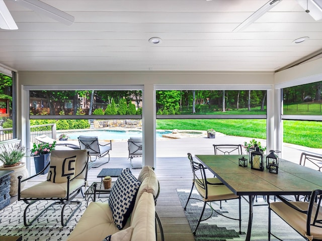 1004 Jones Pkwy, Brentwood, TN 37027 - sunroom / solarium featuring ceiling fan, outdoor dining area, and an outdoor living space