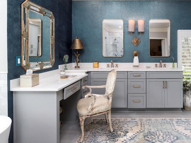 1004 Jones Pkwy, Brentwood, TN 37027 - bathroom with double vanity, tile patterned flooring, and a shower
