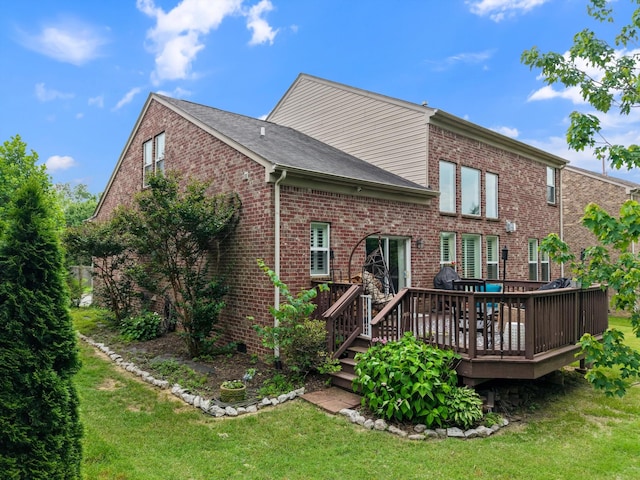 736 Arbor Springs Dr, Mount Juliet, TN 37122 - back of property with a lawn, a deck, and brick siding