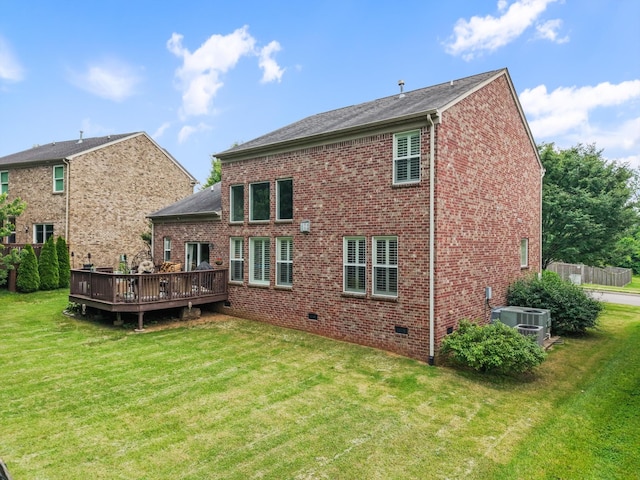 736 Arbor Springs Dr, Mount Juliet, TN 37122 - back of property featuring a wooden deck, central AC, and a lawn