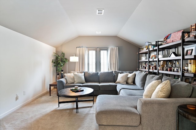 736 Arbor Springs Dr, Mount Juliet, TN 37122 - living area featuring light carpet, vaulted ceiling, and baseboards