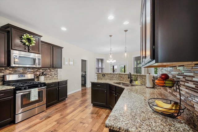 2740 Alvin Sperry Pass, Mount Juliet, TN 37122 - kitchen with appliances with stainless steel finishes, a sink, backsplash, dark brown cabinetry, and recessed lighting