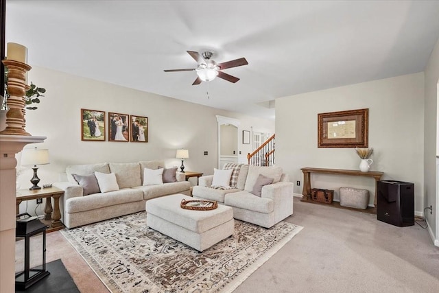 2740 Alvin Sperry Pass, Mount Juliet, TN 37122 - living room with ceiling fan, carpet, stairs, and baseboards