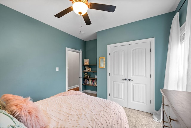 982 Red Bluff Way, Adams, TN 37010 - bedroom featuring light carpet, a closet, and a ceiling fan
