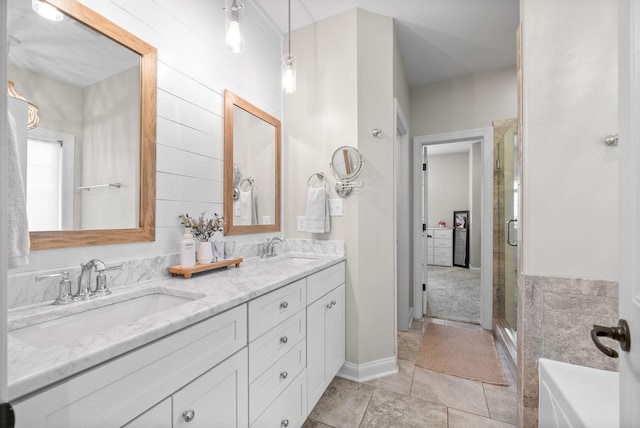 982 Red Bluff Way, Adams, TN 37010 - full bathroom featuring double vanity, a stall shower, and a bath