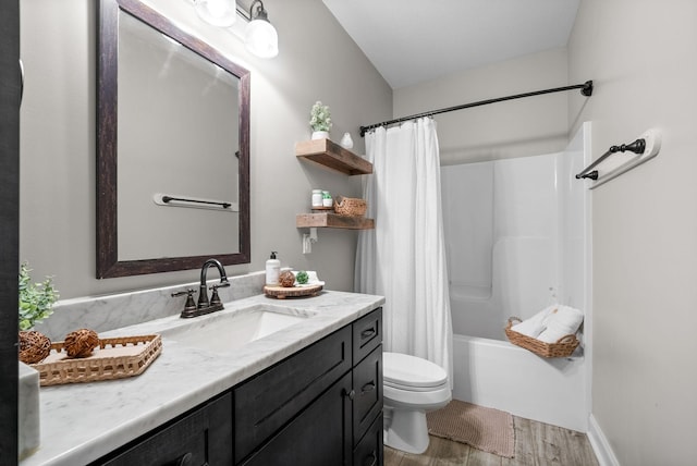 982 Red Bluff Way, Adams, TN 37010 - bathroom with wood finished floors, toilet, vanity, and shower / bathtub combination with curtain
