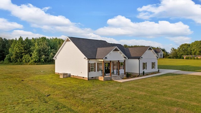 1270 Post Oak Rd, Belvidere, TN 37306 - view of front of home with crawl space, a front lawn, a porch, and central AC unit