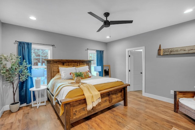 1270 Post Oak Rd, Belvidere, TN 37306 - bedroom featuring baseboards, light wood finished floors, recessed lighting, and ceiling fan