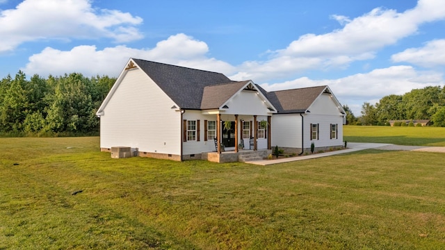 1270 Post Oak Rd, Belvidere, TN 37306 - rear view of house with crawl space, a lawn, a shingled roof, and covered porch