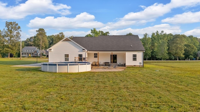 1270 Post Oak Rd, Belvidere, TN 37306 - back of property with crawl space, a patio, an outdoor pool, and a lawn