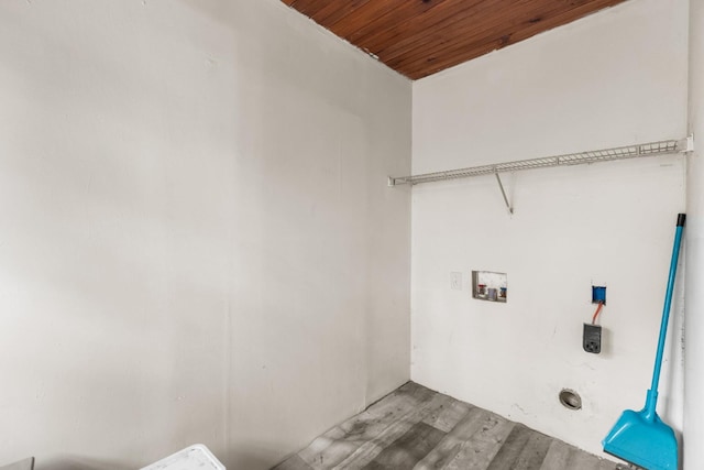 210 Welch Rd, Tazewell, TN 37879 - washroom with wood ceiling, washer hookup, light wood finished floors, and hookup for an electric dryer