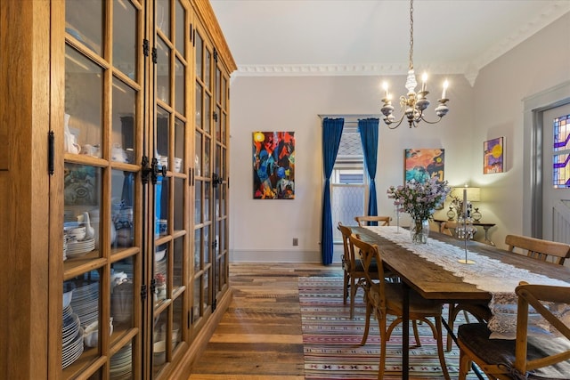 207 Main St E, Wartrace, TN 37183 - dining room with a chandelier, wood finished floors, baseboards, french doors, and ornamental molding