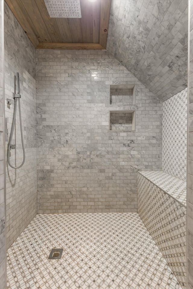207 Main St E, Wartrace, TN 37183 - full bathroom with wooden ceiling and a tile shower