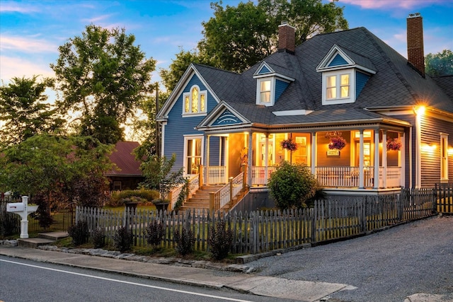 207 Main St E, Wartrace, TN 37183 - view of front of house with a porch, a chimney, and a fenced front yard