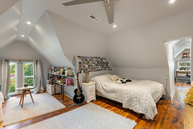 207 Main St E, Wartrace, TN 37183 - bedroom featuring lofted ceiling, hardwood / wood-style flooring, baseboards, recessed lighting, and ceiling fan