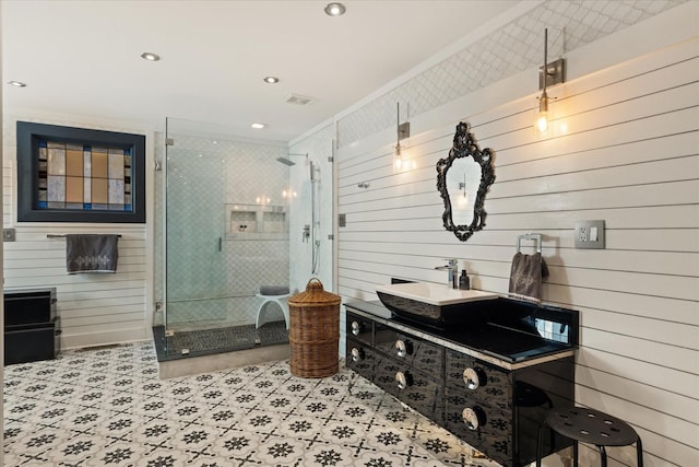 207 Main St E, Wartrace, TN 37183 - bathroom featuring vanity, a shower stall, and crown molding