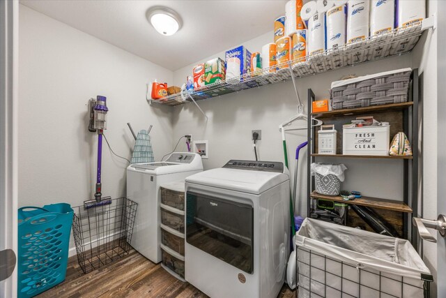 439 Ferry Bend Trl, Crossville, TN 38571 - washroom with washer and clothes dryer, wood finished floors, and baseboards