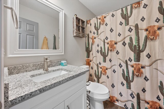 439 Ferry Bend Trl, Crossville, TN 38571 - bathroom featuring toilet, vanity, and curtained shower