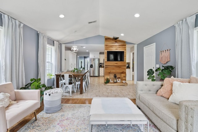 123 Hubbard St, Hohenwald, TN 38462 - living area featuring lofted ceiling and recessed lighting