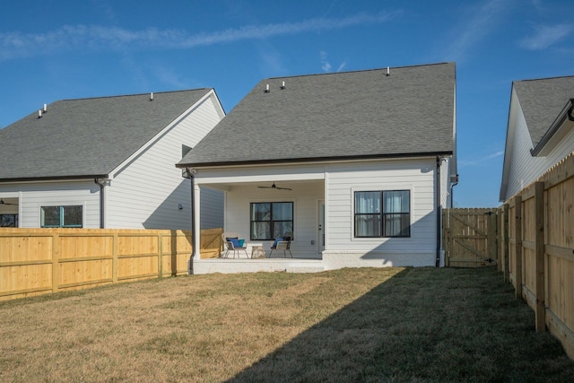 1321 Island View Ct, Nashville, TN 37214 - rear view of house featuring a gate, ceiling fan, a patio area, and roof with shingles