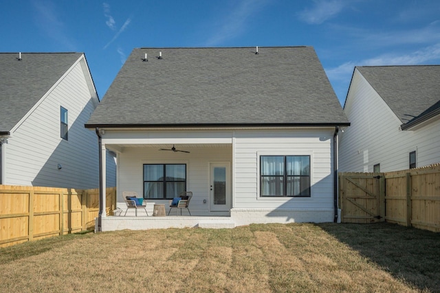 1321 Island View Ct, Nashville, TN 37214 - rear view of house featuring ceiling fan, a patio area, a gate, and roof with shingles