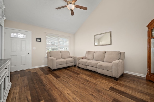 4713 Pompano Ln, Murfreesboro, TN 37128 - living area featuring ceiling fan, dark wood-style flooring, and high vaulted ceiling