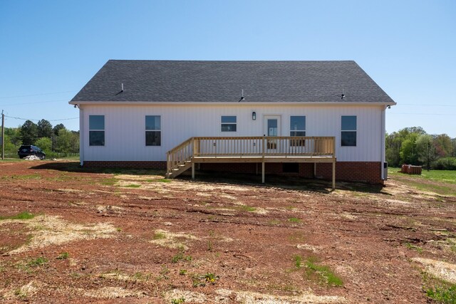 10 Henkle Dr, Loretto, TN 38469 - back of house with a wooden deck, roof with shingles, stairs, and crawl space