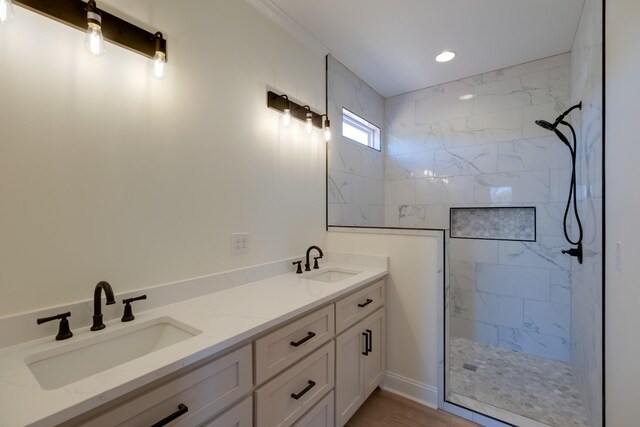 10 Henkle Dr, Loretto, TN 38469 - full bath featuring a marble finish shower, double vanity, and recessed lighting