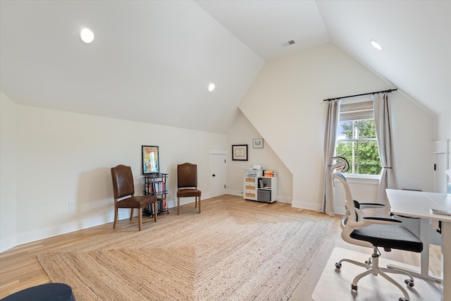 2123 Scott Ave Unit A, Nashville, TN 37216 - home office with light wood-style floors, lofted ceiling, baseboards, and recessed lighting