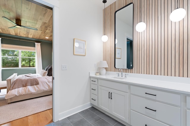 2123 Scott Ave Unit A, Nashville, TN 37216 - ensuite bathroom with vanity, ceiling fan, baseboards, tile patterned floors, and wooden ceiling