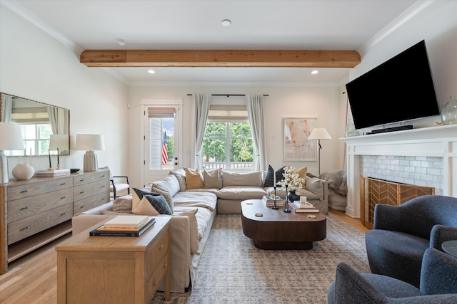 2123 Scott Ave Unit A, Nashville, TN 37216 - living area with beam ceiling, light wood-type flooring, healthy amount of natural light, crown molding, and recessed lighting