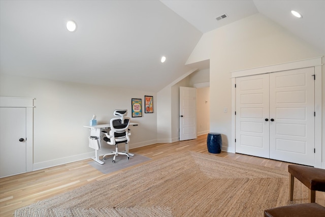 2123 Scott Ave Unit A, Nashville, TN 37216 - home office featuring vaulted ceiling, wood finished floors, baseboards, and recessed lighting